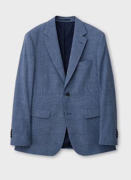 Dreiteiliger Anzug aus einem Wolle-Seide-Leinen Mix. Blau