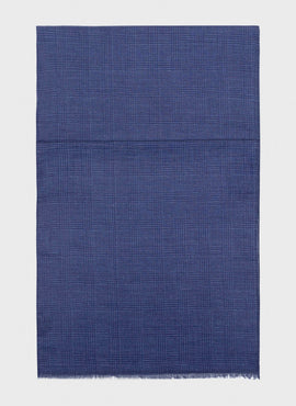 Schal Glencheck aus Baumwolle und Leinen. Blau
